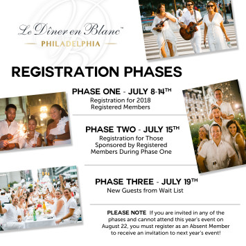 Registration Phases for Le Dîner en Blanc - Philadelphia 2019