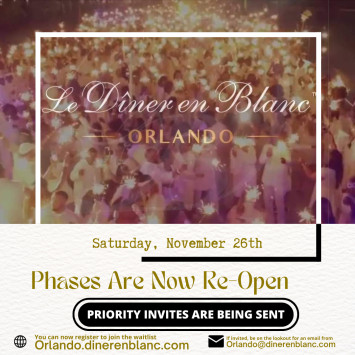 Diner en Blanc Orlando resumes post-Hurricane Nicole on Saturday, November 26th!